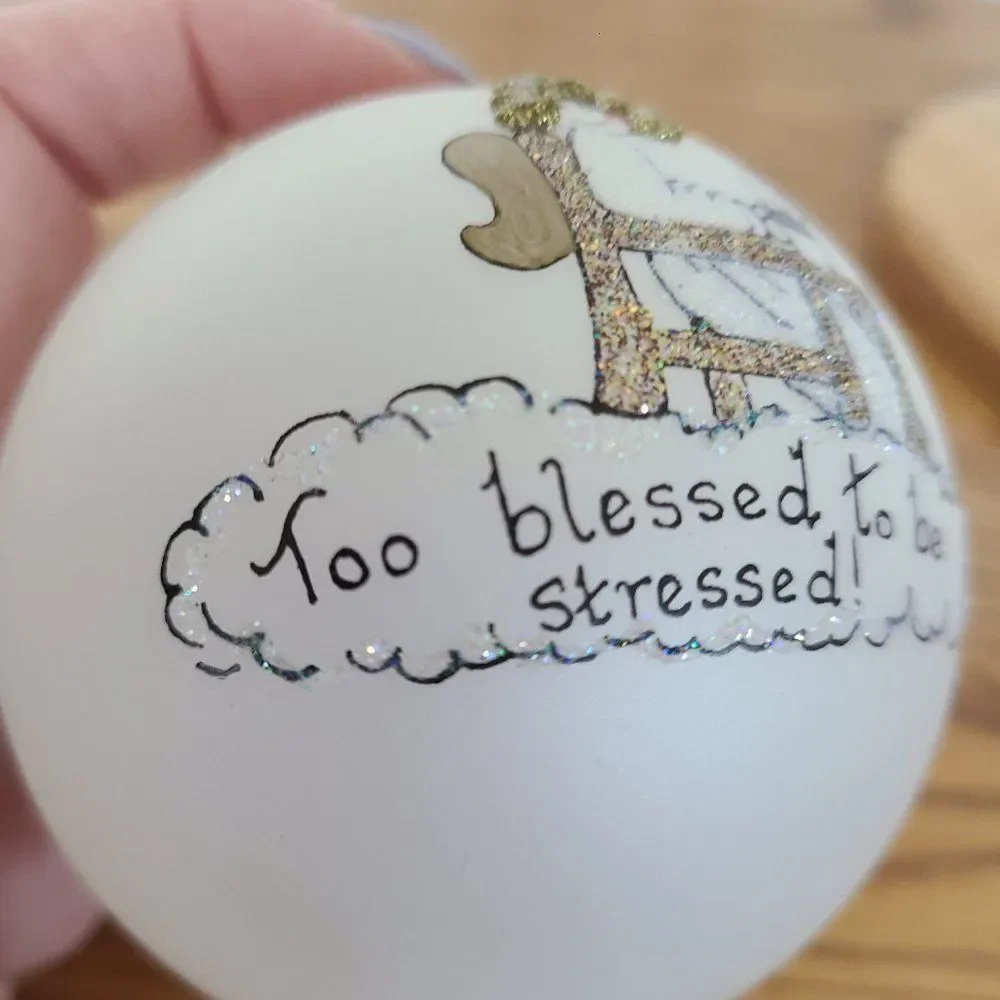 Teresa Thibault Too Blessed To Be Stressed Christmas Ornament Angel Hand Painted